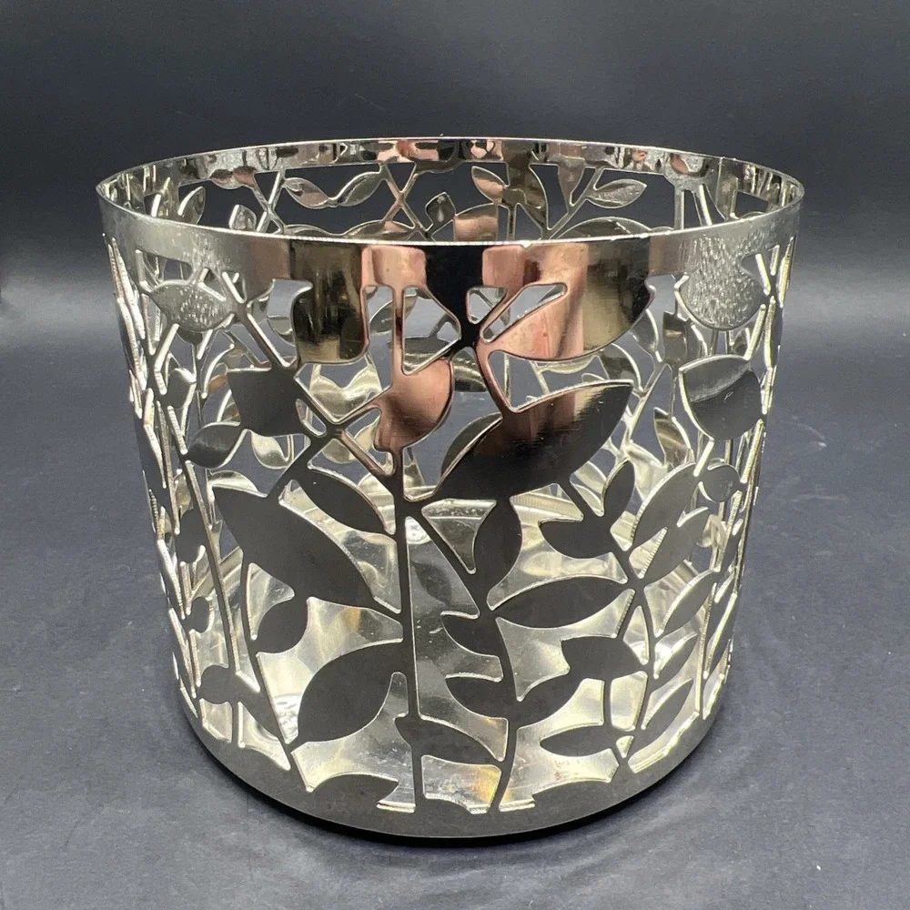 Bath & Body Works Botanical Bling Silver Vines Leaves 3-Wick Candle Holder